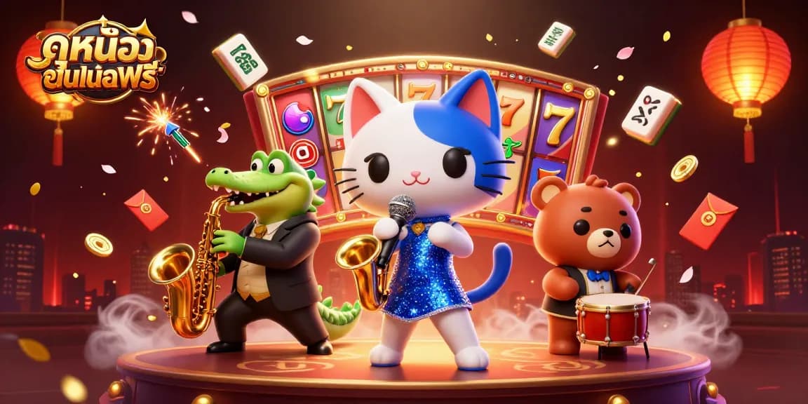Engaging scene depicting a lively jazz performance at a casino, featuring ดูหนังออนไลน์ฟรี brand with vibrant gaming elements.
