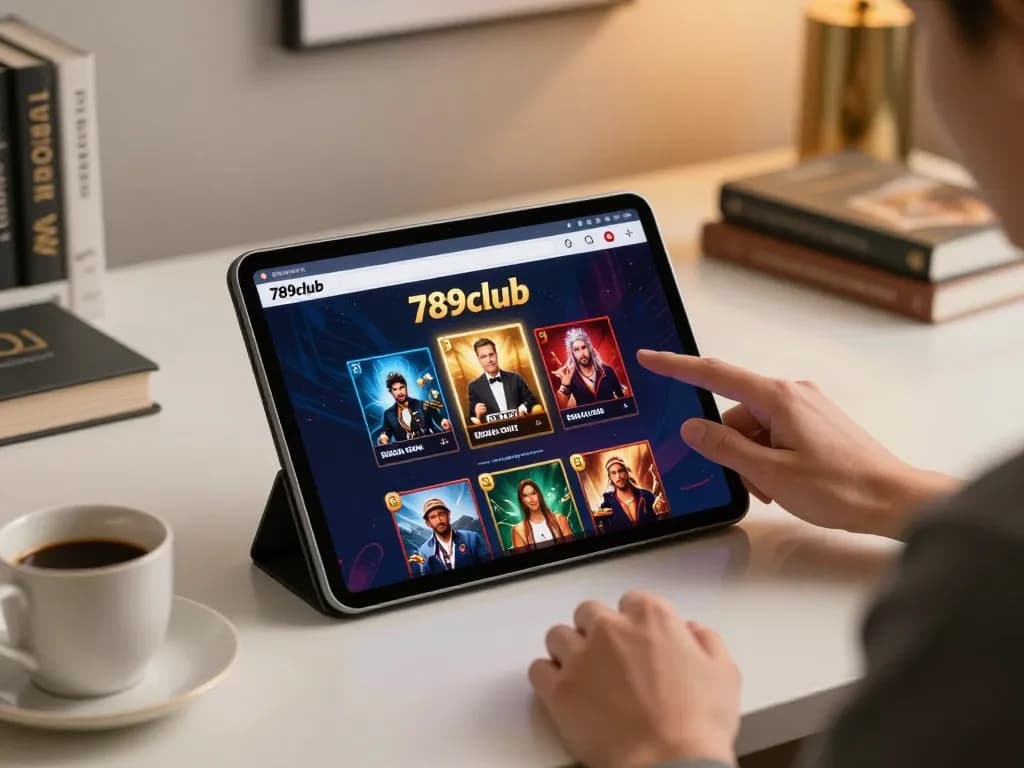 Player enjoying the 789club app on a tablet, showcasing responsible gambling at home