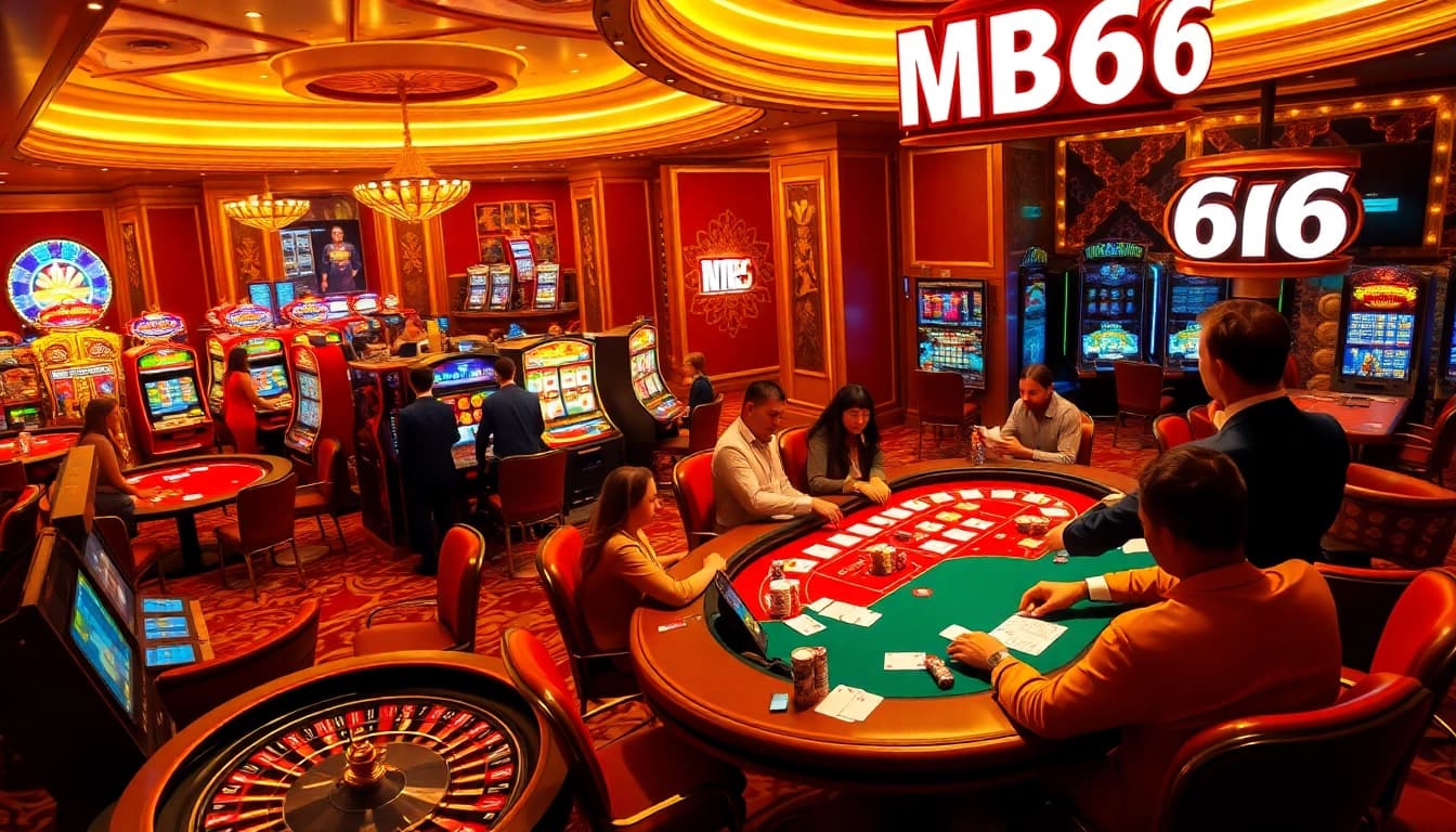 Experience thrilling gameplay and luxury at MB66 Casino with vibrant gaming tables and excited players.