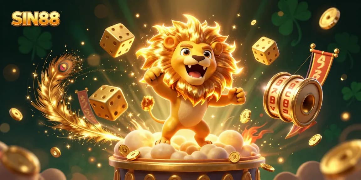 SIN88 slots and casino experience with vibrant characters, golden coins, and dynamic effects.