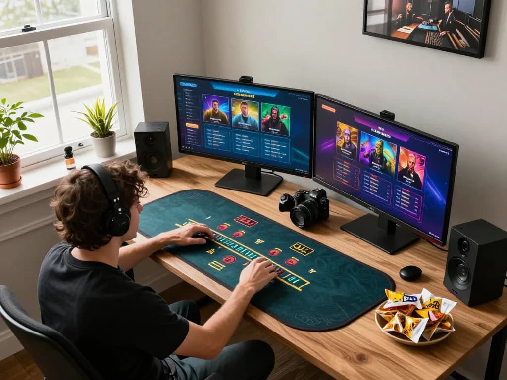 Engaging in blackjack on HB88 with live dealer in a stylish home office setup