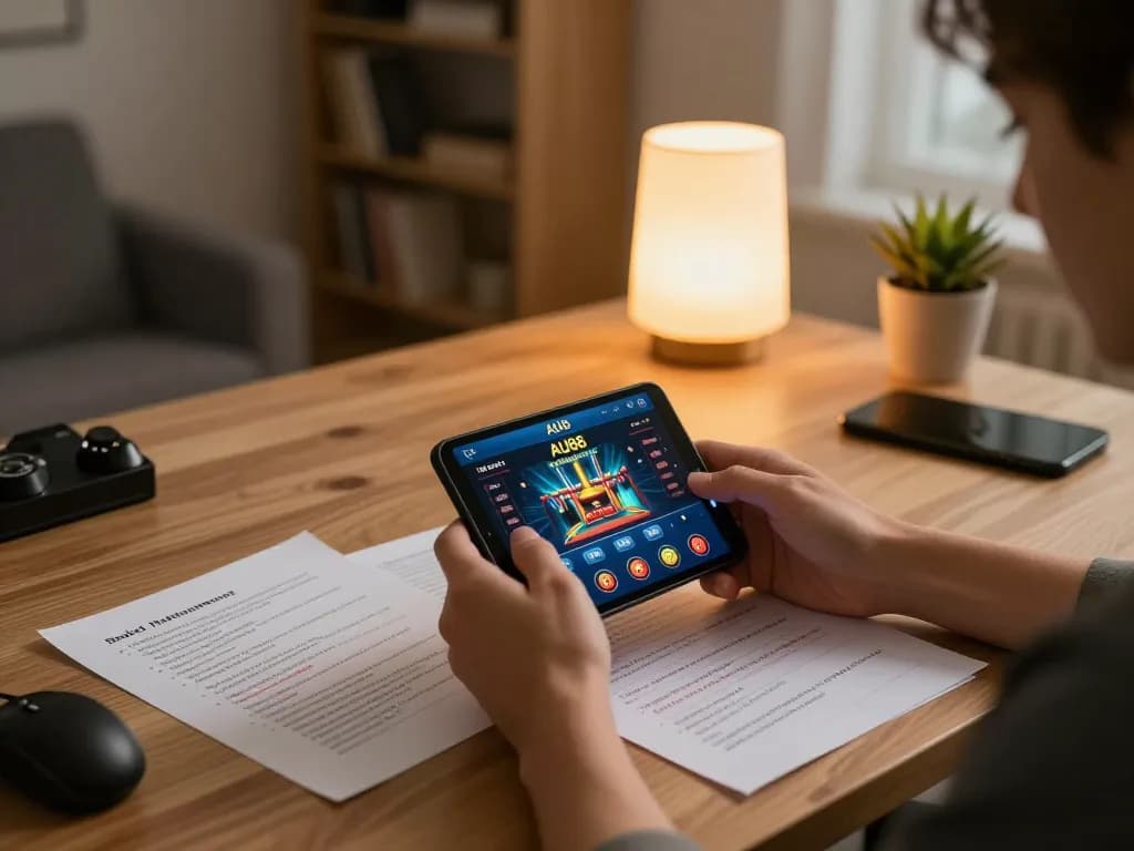 Engaged player enjoying AU88 online casino on a mobile device while practicing bankroll management