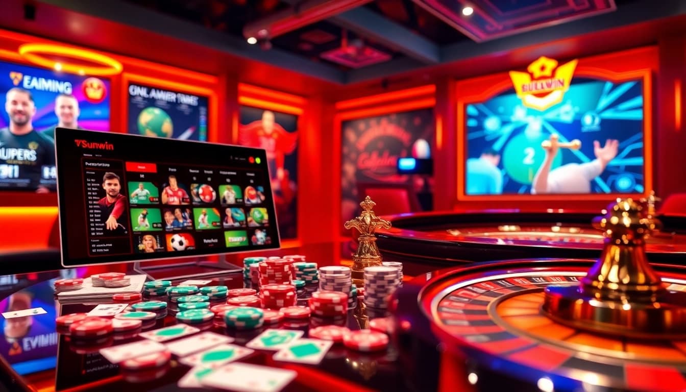 Engage with Thể thao Sunwin as players place bets on vibrant sports betting options in a lively casino environment.