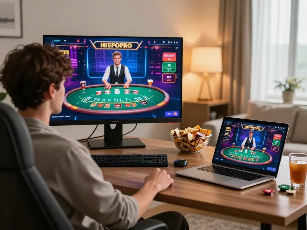 cm88-bet player enjoying live dealer blackjack from home setup