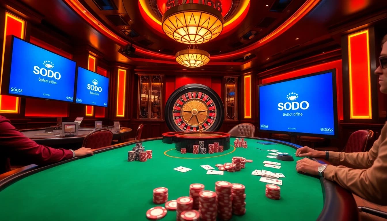 SODO66 table game excitement with vibrant chips and cards, capturing lively casino atmosphere.