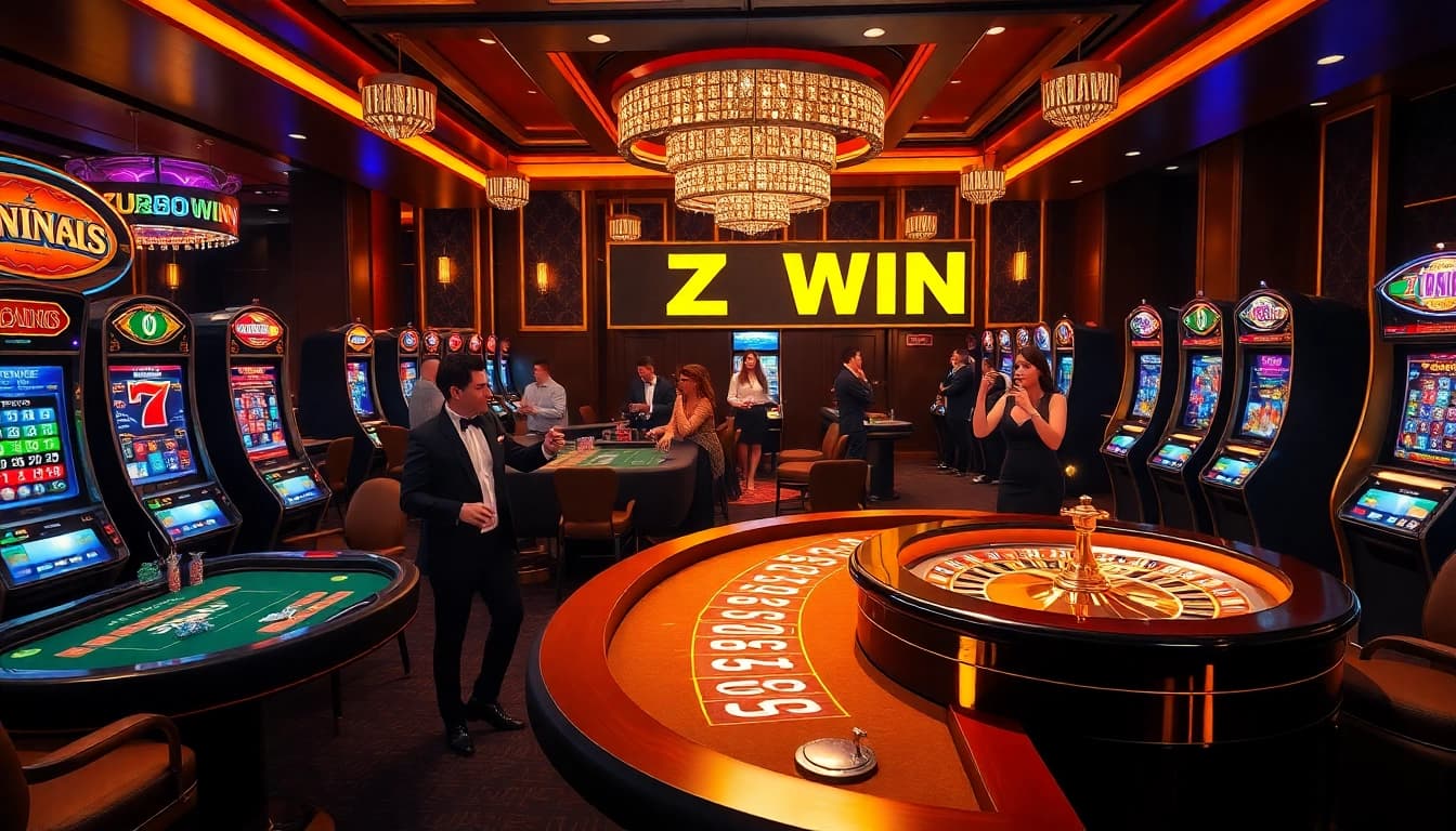 Experience ZX88 WIN excitement with vibrant casino gaming tables and illuminated slot machines.