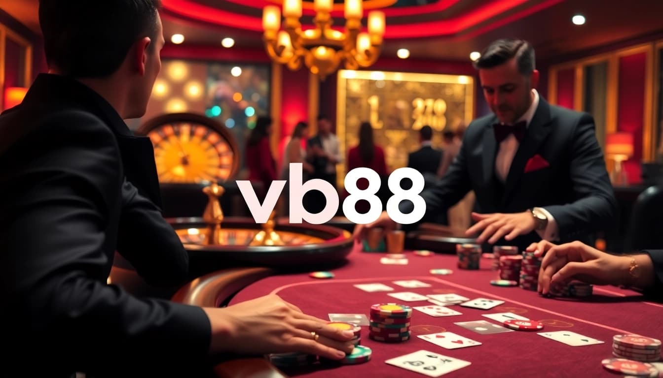 Experience the thrill of vb88 with a high-stakes poker table and casino excitement.