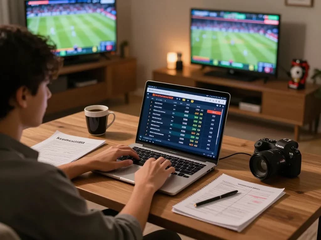 Person placing bets at keonhacaii88 on laptop, showcasing sports betting excitement and strategy.