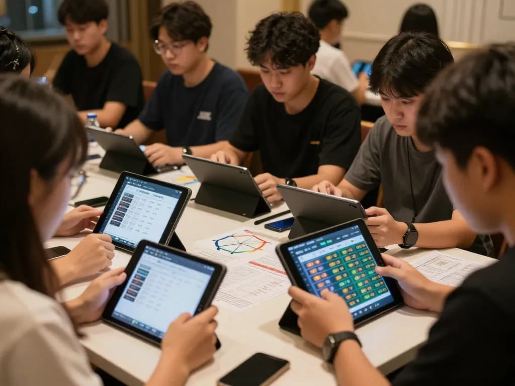 Lô đề players analyzing bets during friendly competition on digital devices