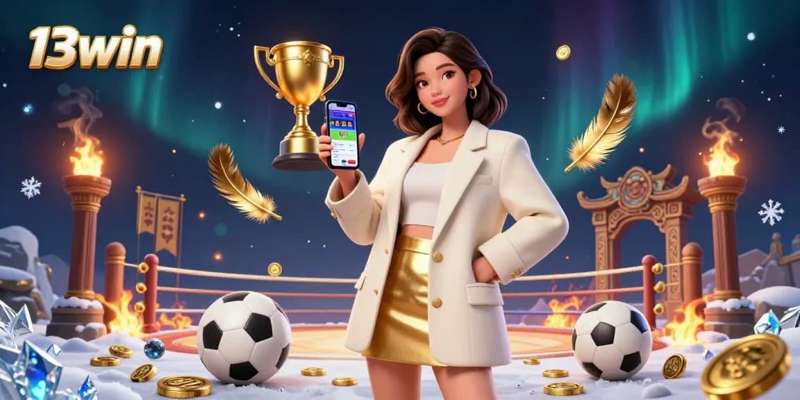 Engage with 13win's captivating sports betting app in a vibrant casino scene featuring action and dynamic elements.