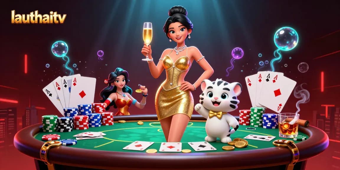 Experience immersive gaming with lauthaitv's thrilling 3D casino illustration featuring vibrant characters.