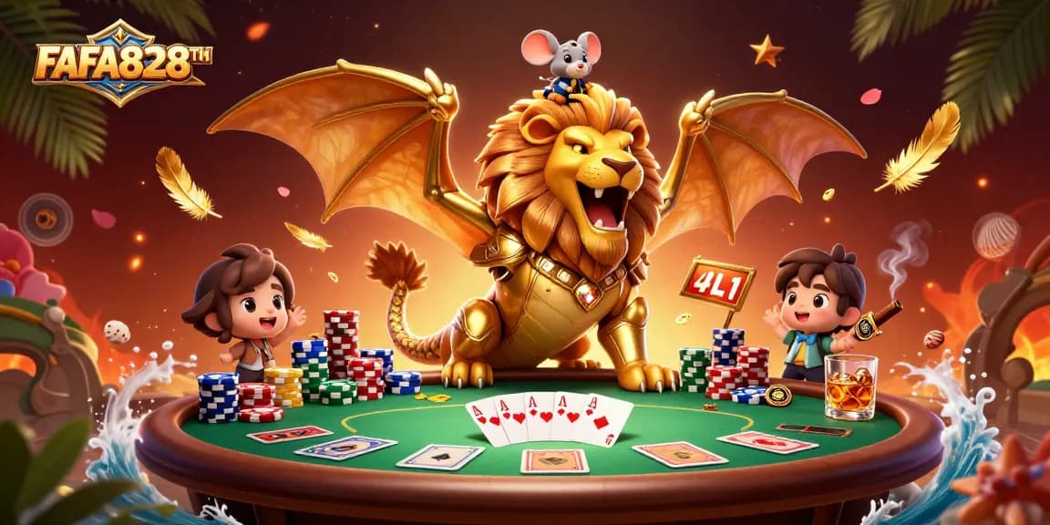 Experience FAFA828TH with a triumphantly roaring chimera and thrilling poker elements in vibrant 3D.