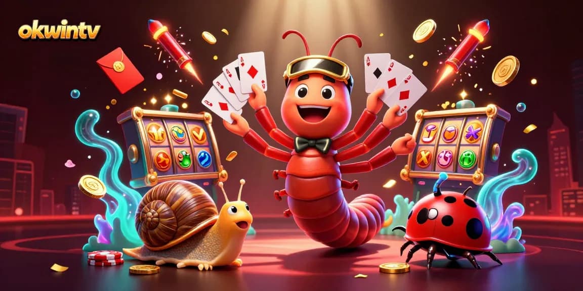 Experience exciting gameplay at okwintv with a vibrant scene featuring a millipede dealer and high-roller snail.
