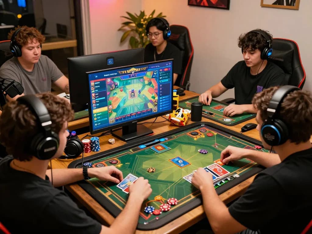 Players enjoying a lively game bài session online, featuring engaging graphics and a vibrant atmosphere.