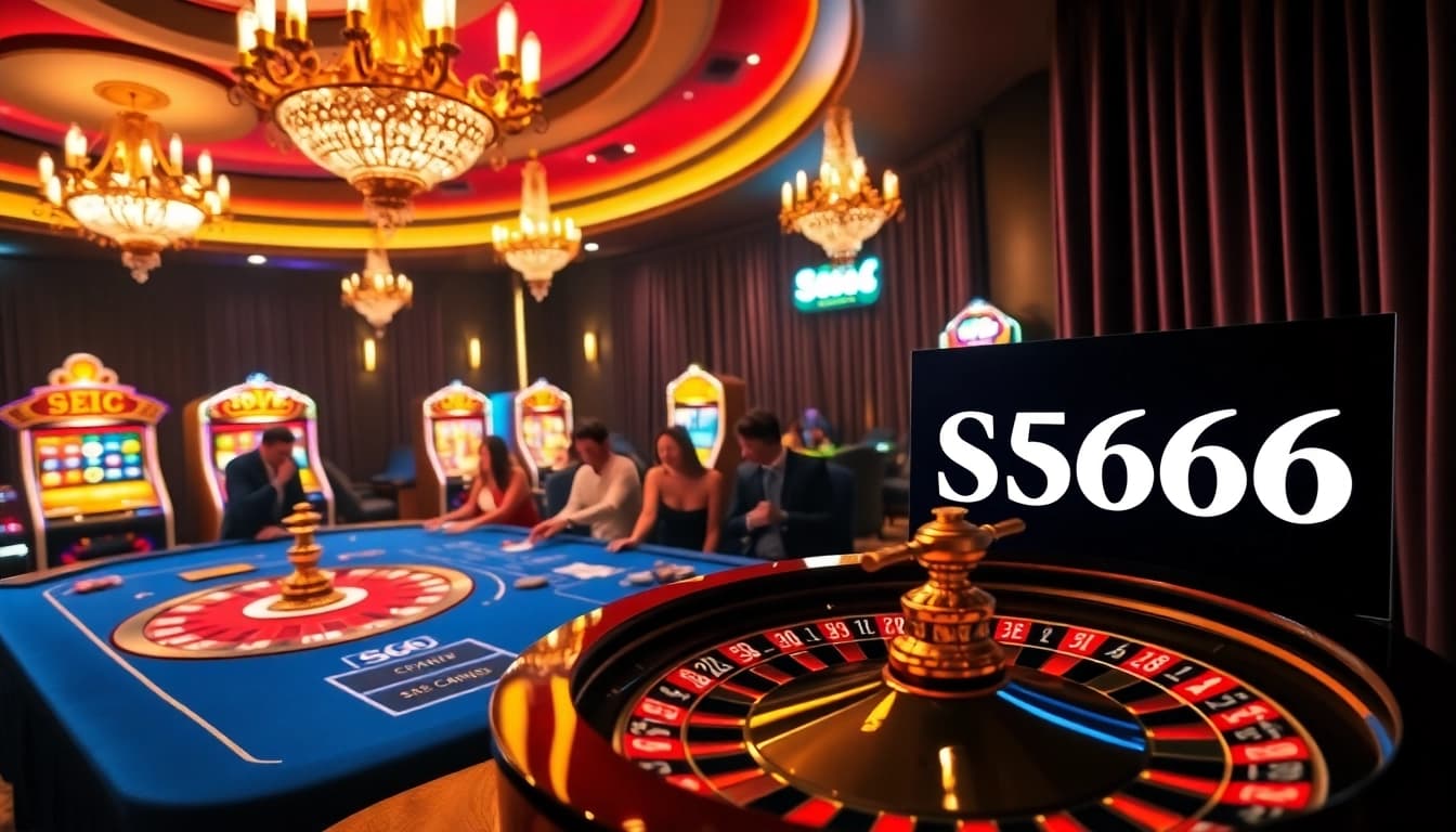 Players engage in thrilling casino action at S666, featuring roulette, cards, and vibrant slot machines.