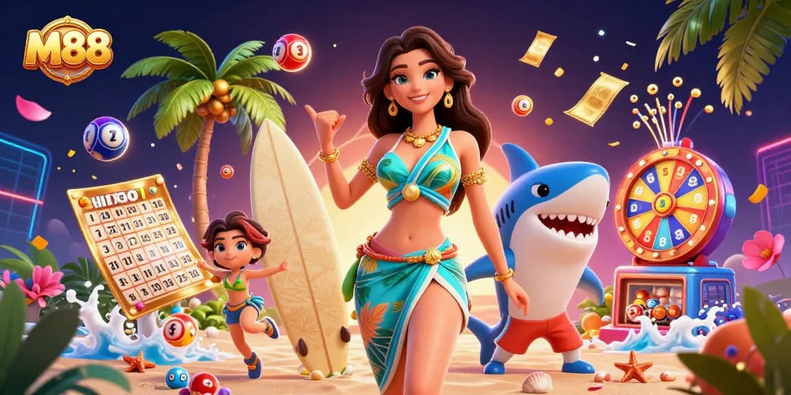 M88 creates excitement in gaming with a glamorous scene depicting a woman and a shark celebrating big wins.
