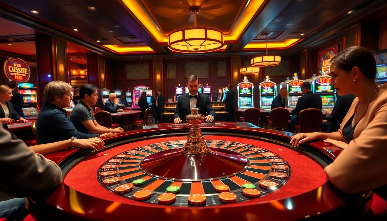 Experience F168's thrilling casino atmosphere with vibrant roulette and cheerful players.