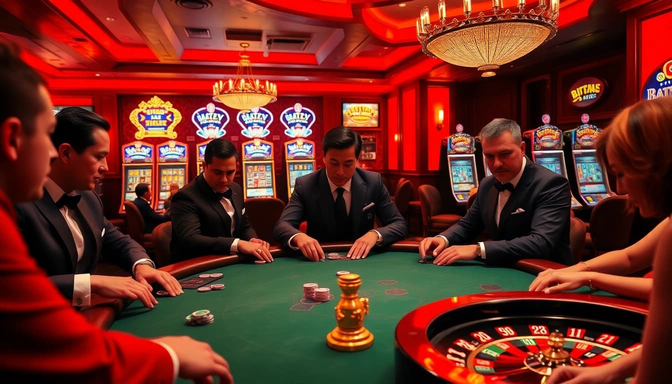 Players enjoy a thrilling game at a hit club poker table in a vibrant casino atmosphere.