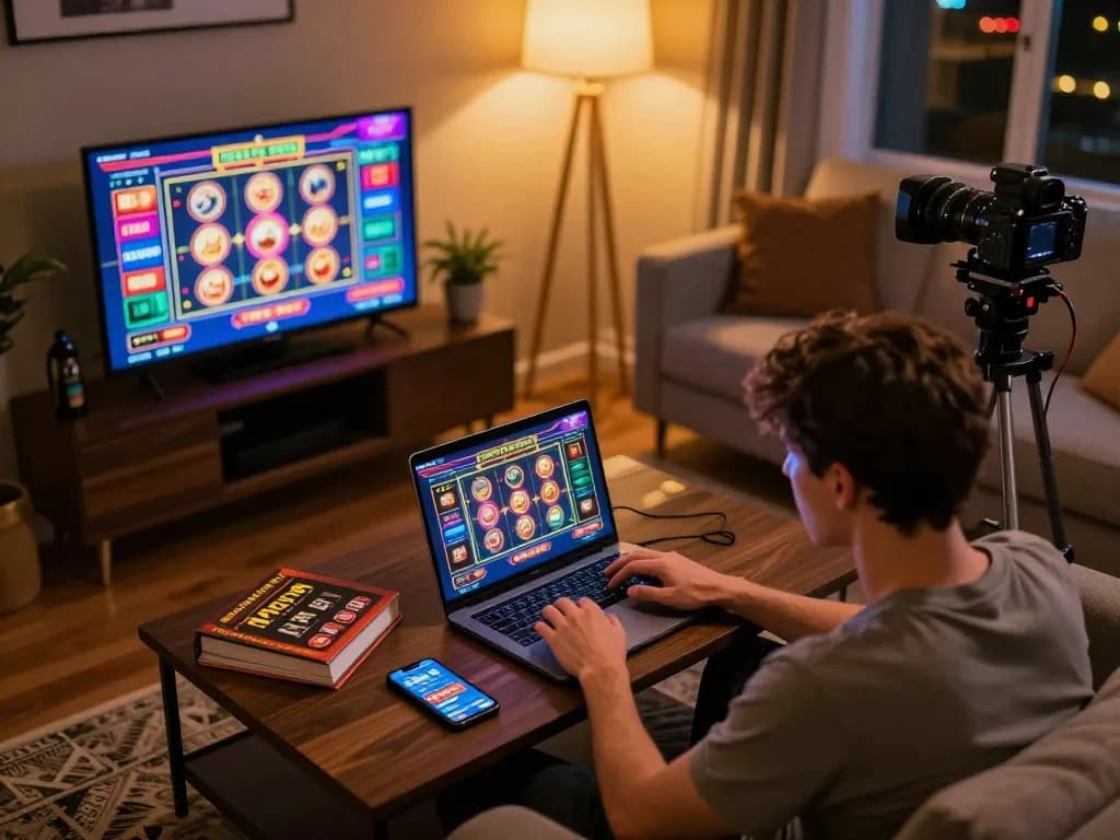 Engaging with the river4 casino app on a laptop for responsible online gaming.