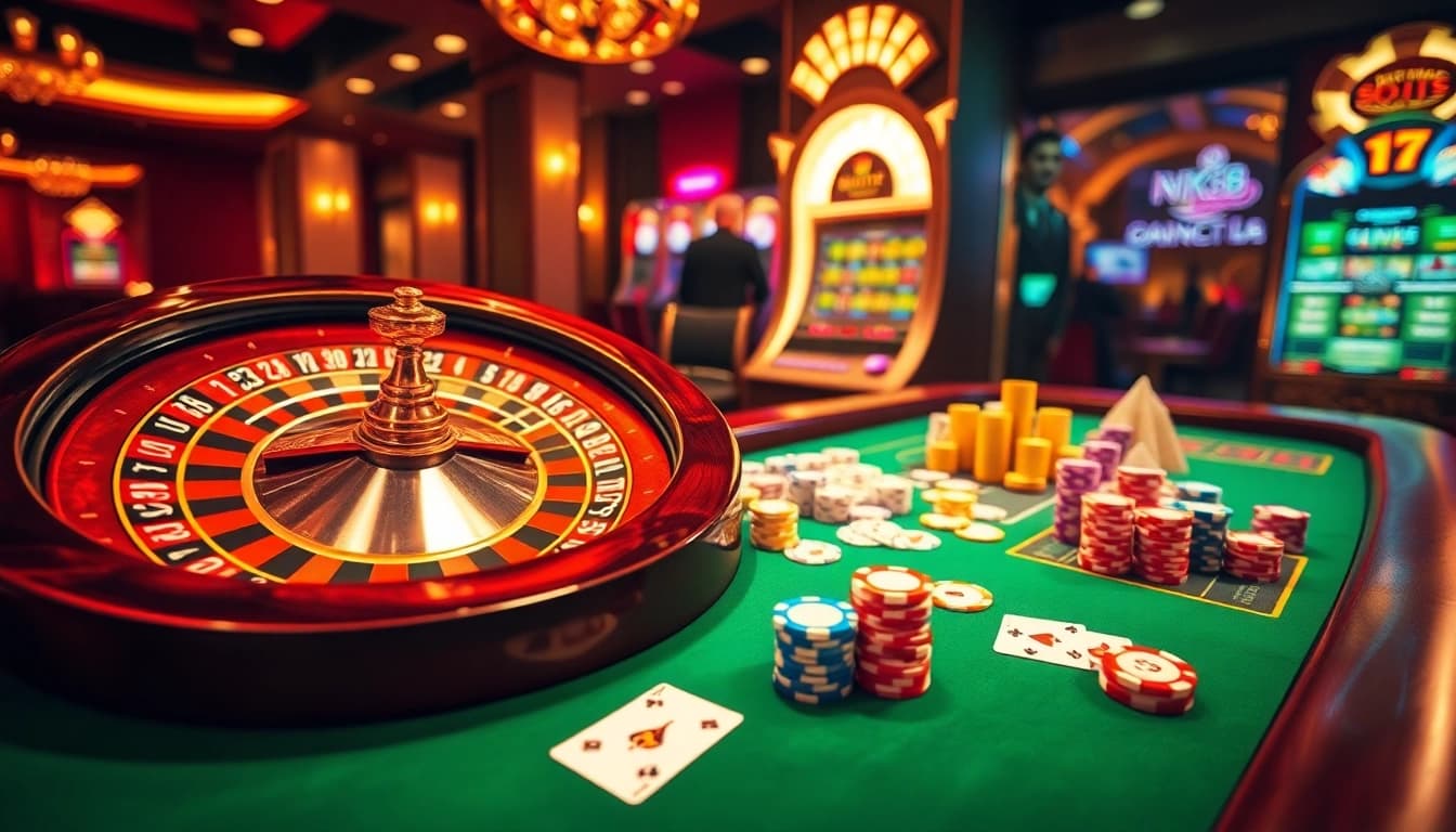 Experience high-stakes excitement at https://nk88net.com/ with vibrant casino visuals showcasing roulette and poker.
