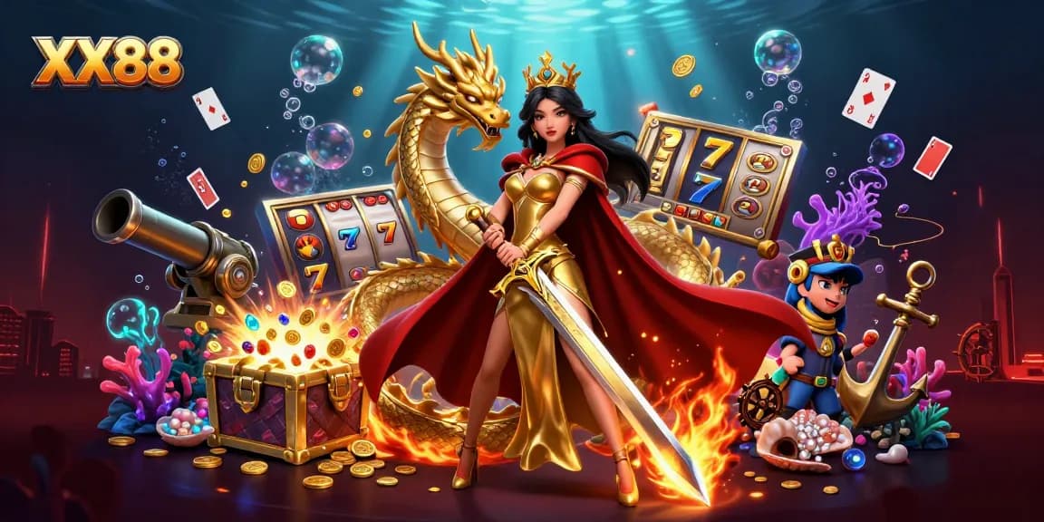 Experience thrilling wins at XX88 while enjoying a vibrant casino atmosphere with visual sparkles and rich details.