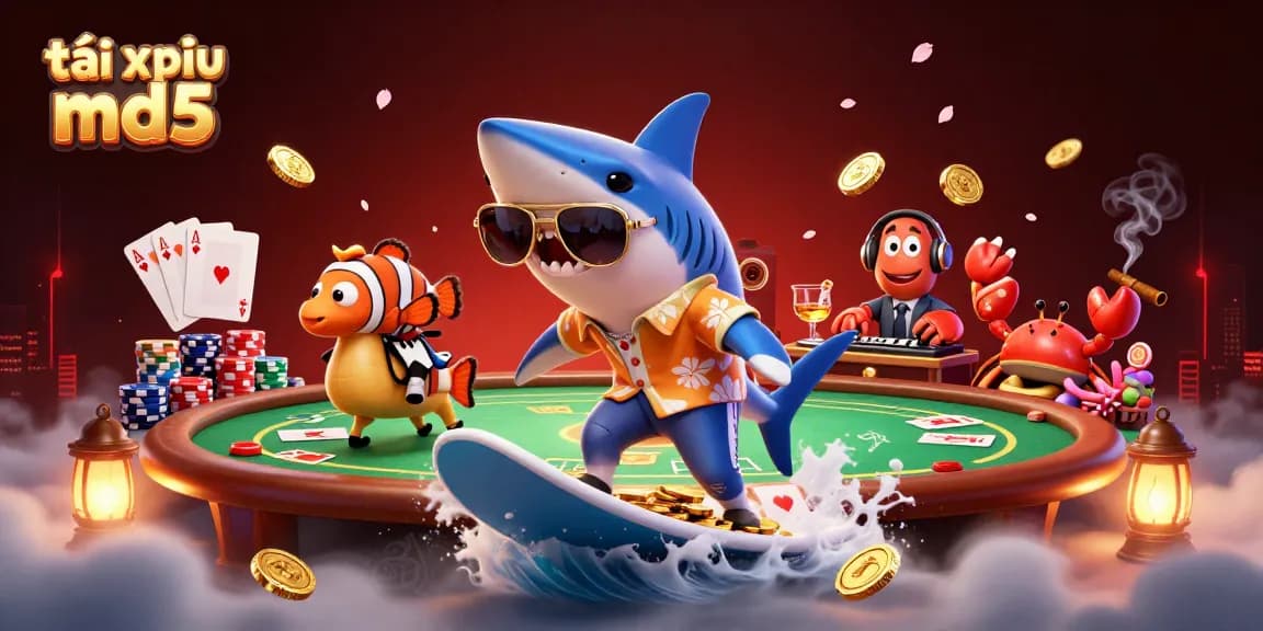 Engage in thrilling gameplay with tài xỉu md5, featuring vibrant casino elements and dynamic characters.