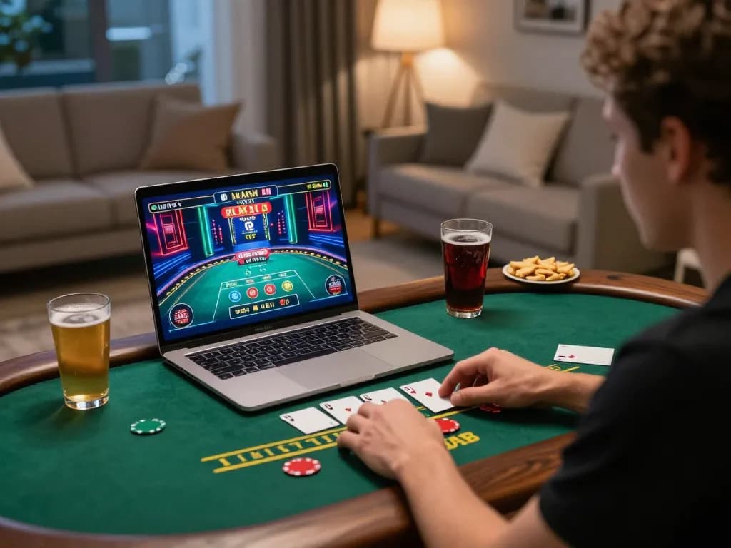 Engaging in a gamebaidoithuong8 live dealer blackjack session at home while managing strategy.