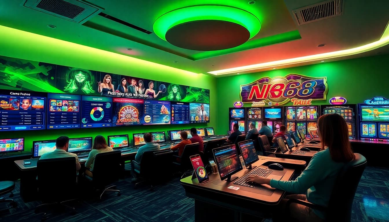 Exciting NK88 gaming platform environment with players engaging in online casino games and sports betting.