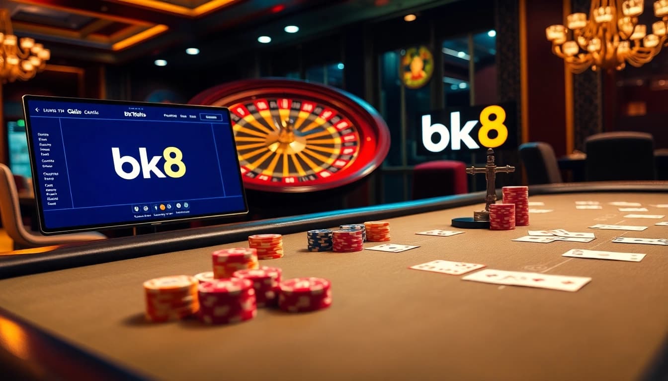 Experience the thrill of online betting at bk8 with vibrant poker tables and roulette wheels.