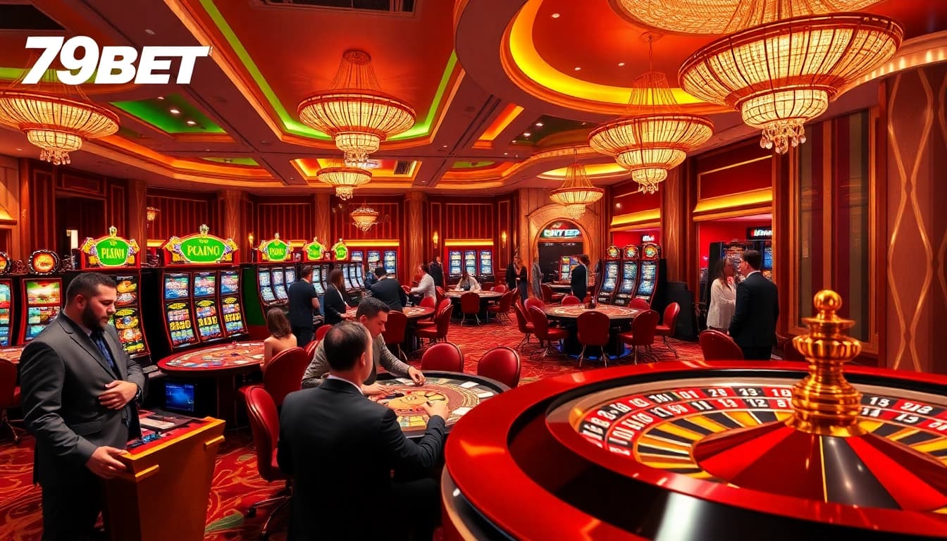 Experience thrilling gameplay at 789BET with vibrant casino tables and slot machines.