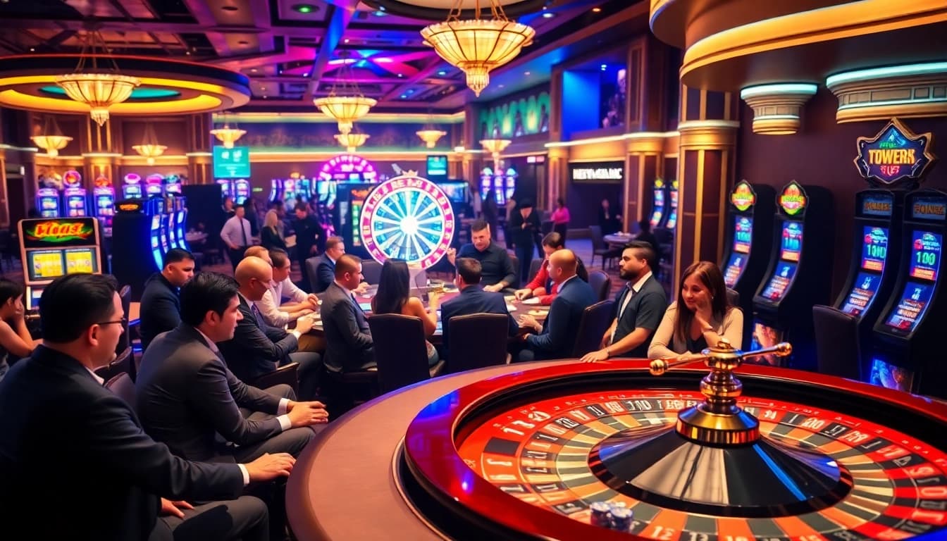 Experience the thrill of tg88 with vibrant casino tables and enthusiastic gamblers enjoying their game.