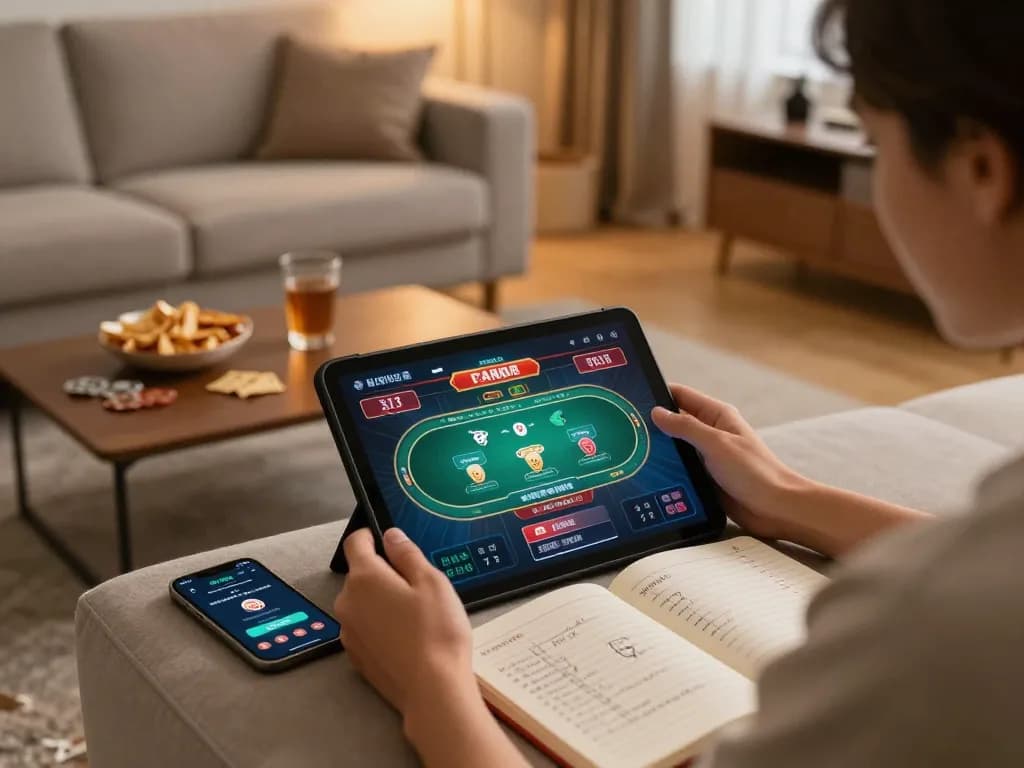 F168 user strategizing with online casino betting on tablet while relaxing at home.
