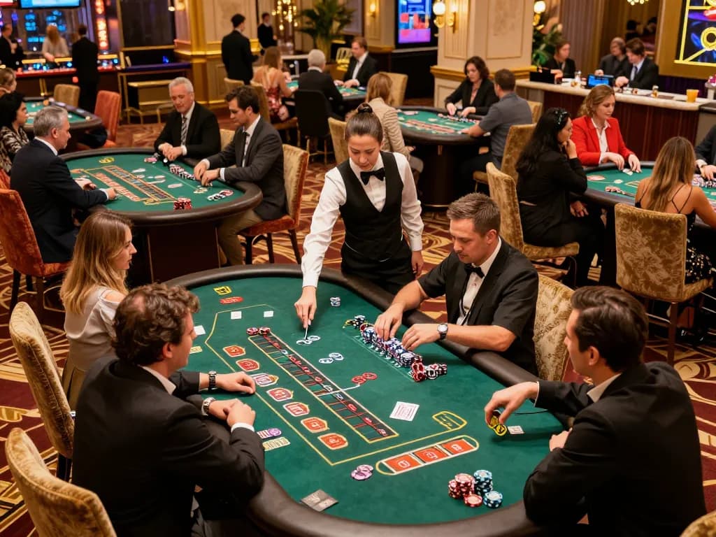 TX88 players engaging in blackjack and roulette gameplay within a luxury casino atmosphere