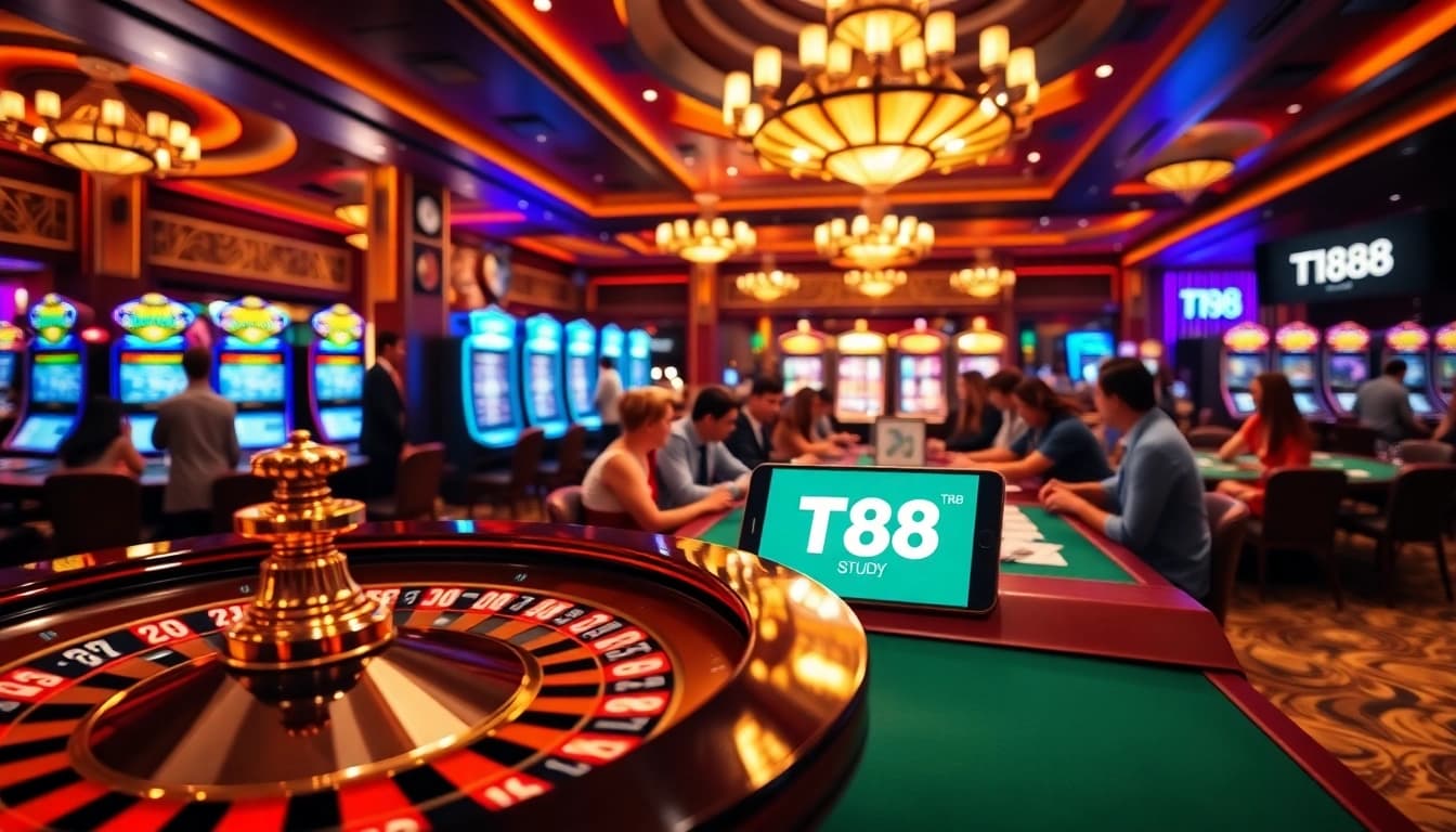 Gamble on https://tr88.study/ with excitement at a luxurious casino table showcasing poker cards.
