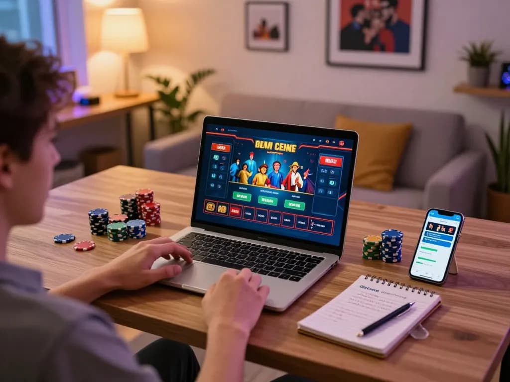 Engaged gamer exploring nhà cái mu88 online casino experience, vibrant setup enhances strategic gameplay.