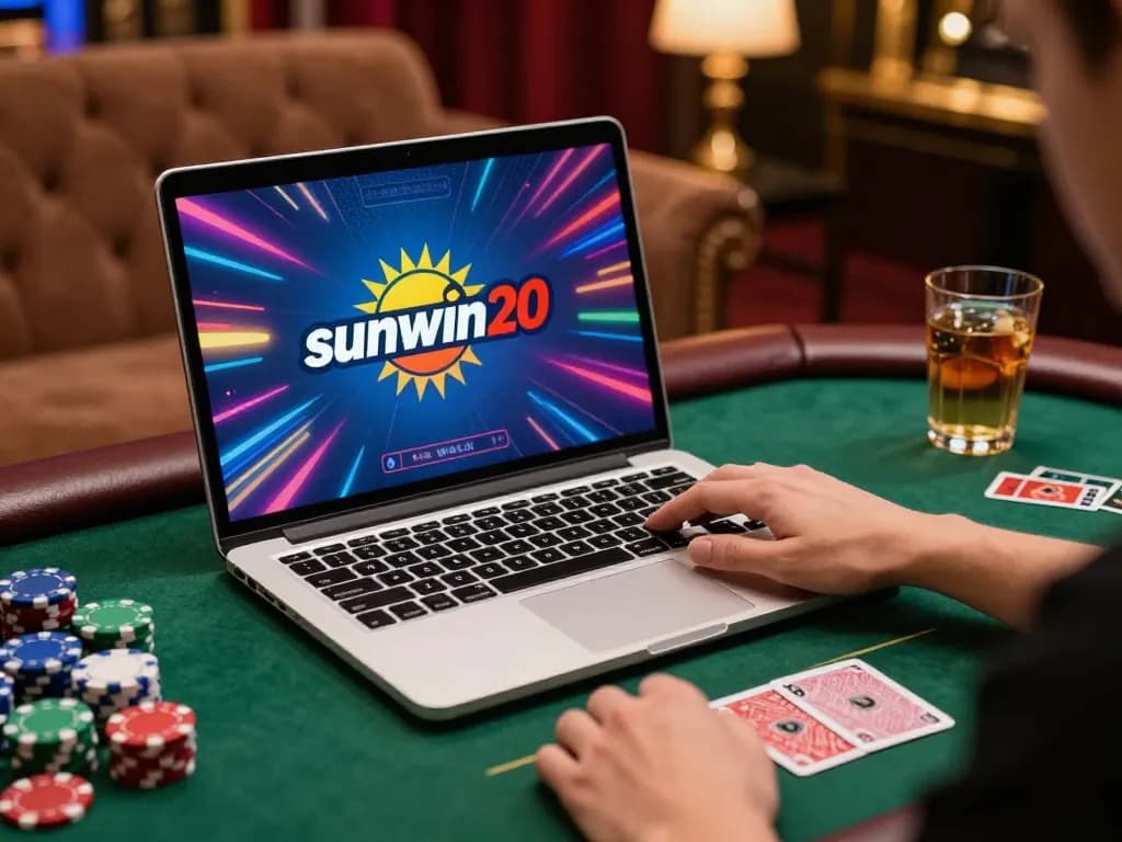 Engaging in strategic poker gameplay on sunwin20 online casino from a cozy modern setup.