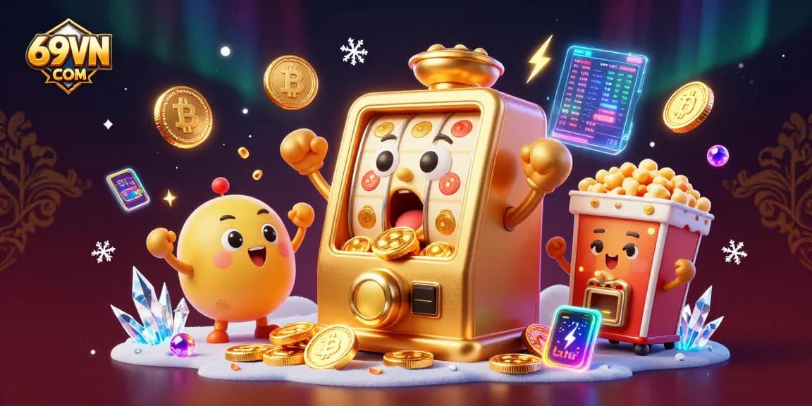 Experience the excitement of 69VN COM with stunning slot machines hitting jackpots amidst vibrant digital elements.
