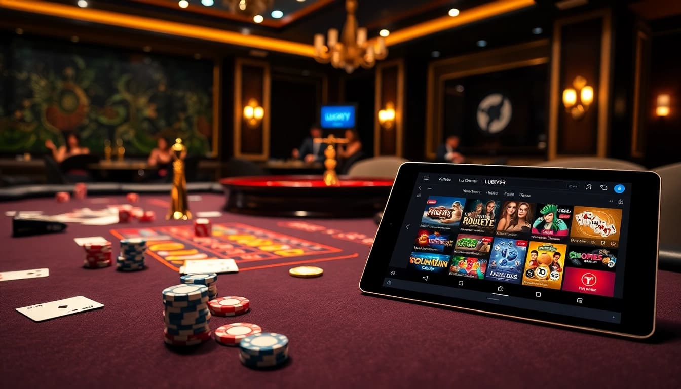 LUCKY88 gaming table with vibrant poker chips and roulette wheel in action.