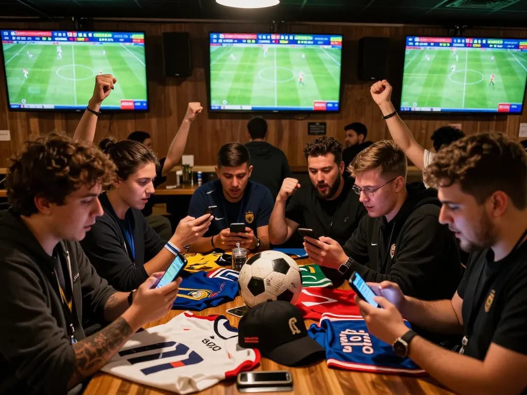 Fans engaging with keo nha cai and live football betting in a vibrant sports bar.