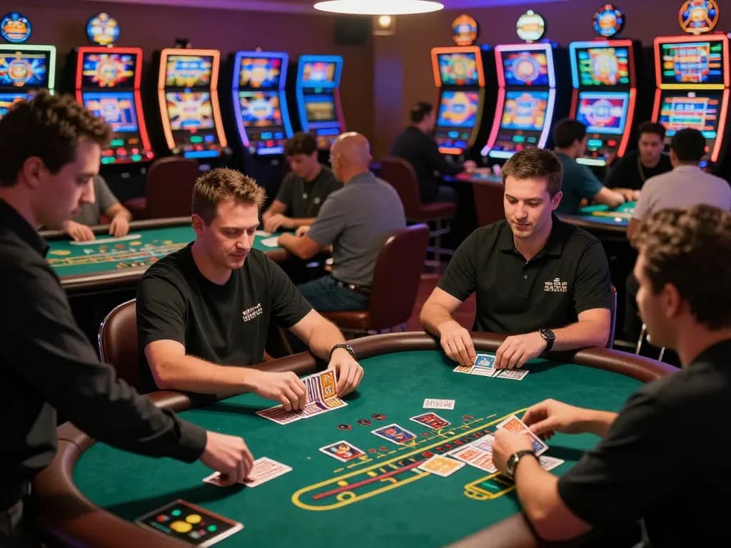 Players enjoying blackjack at TG88 casino, showcasing excitement and strategic betting.