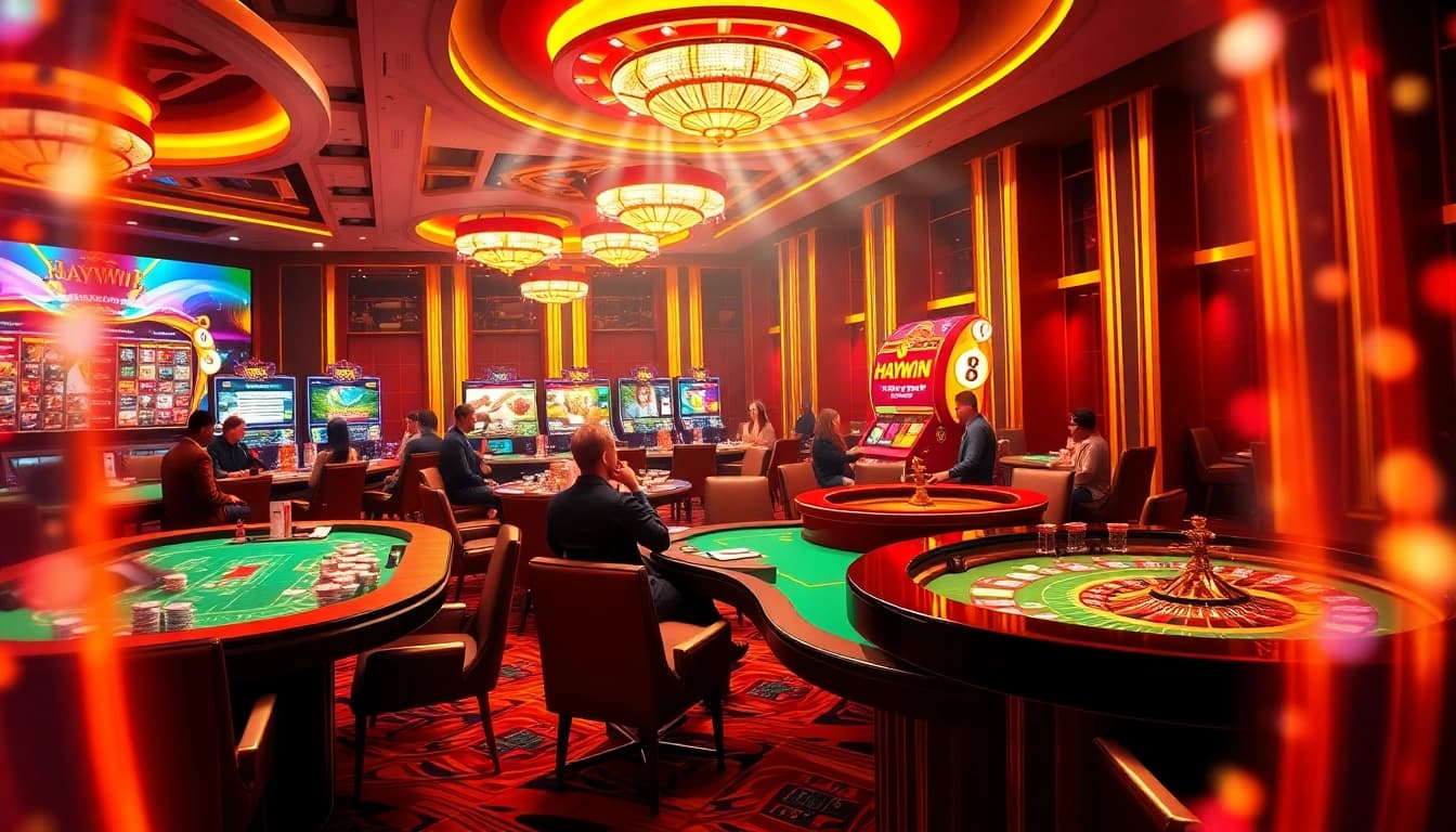 Players enjoying dynamic gaming experiences at Haywin’s online casino, featuring vibrant tables and exciting visuals.