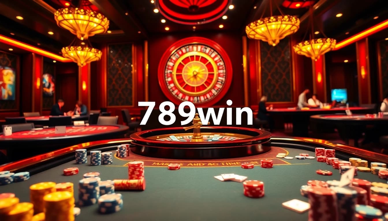Exciting casino gameplay showcasing 789win with poker chips and vibrant roulette wheel.