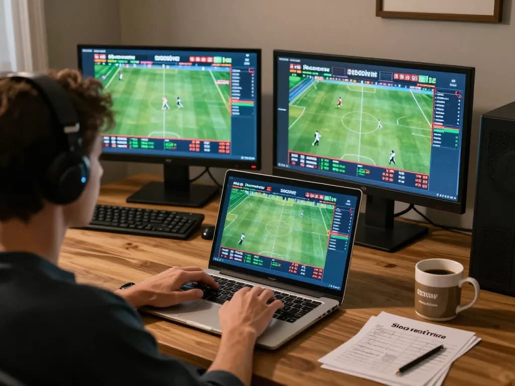 Socolive user actively participating in online sports betting with a laptop displaying live match updates