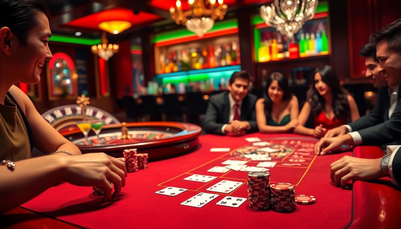 Exciting poker game scene at jun88pl.com with vibrant chips and players.