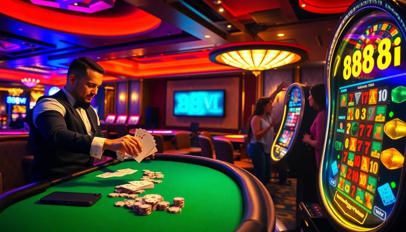 Exciting gameplay at 888VI casino with players winning at blackjack and slots.