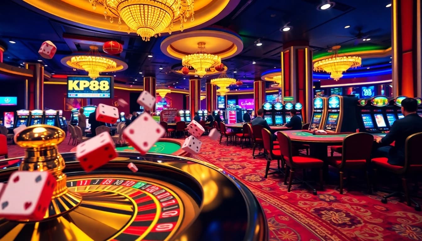 Players enjoying KP88 casino games with excitement and vibrant atmosphere.