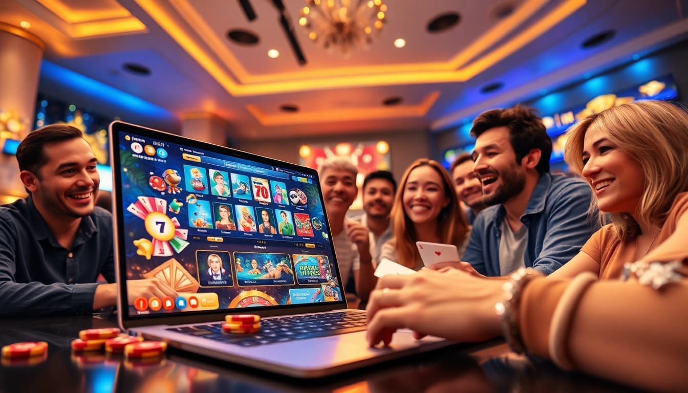 Man88 online casino scene showcasing vibrant gaming experiences with diverse players.