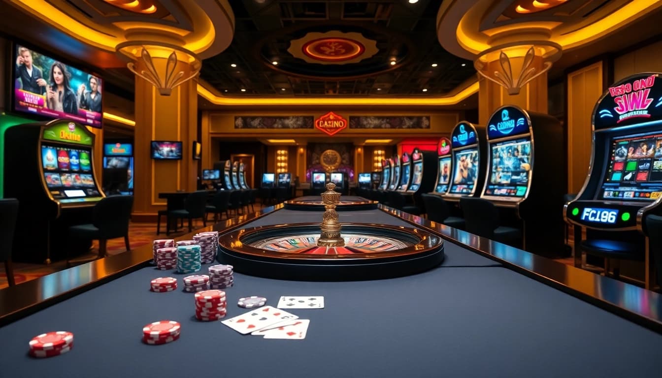 Experience thrilling gameplay at https://f168.sarl/, featuring luxury gambling elements like poker chips and a roulette wheel.