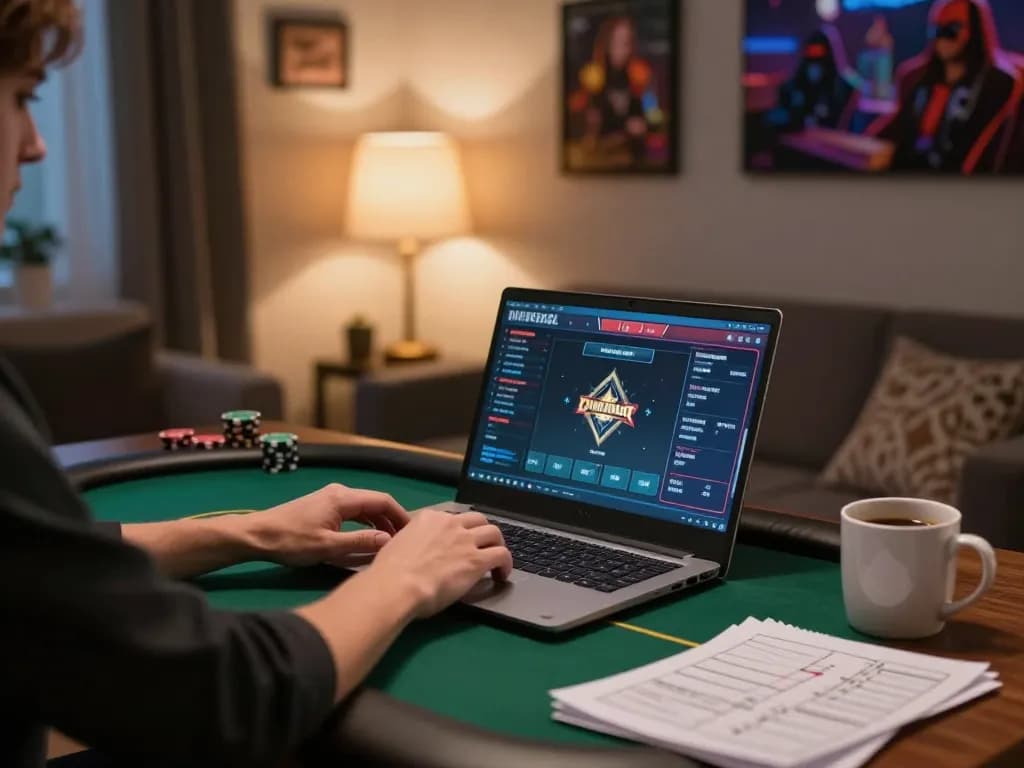 Embrace the thrill of online poker gameplay at 56WIN in a cozy home setup with focused strategy.