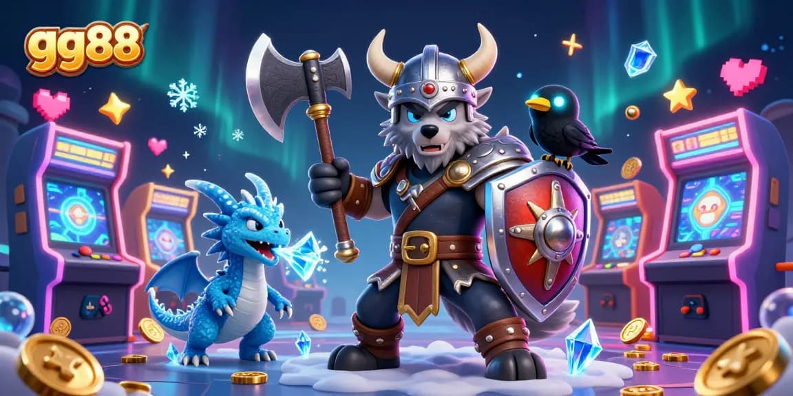 Engage with exciting gaming at gg88's vibrant casino scene featuring Viking characters.